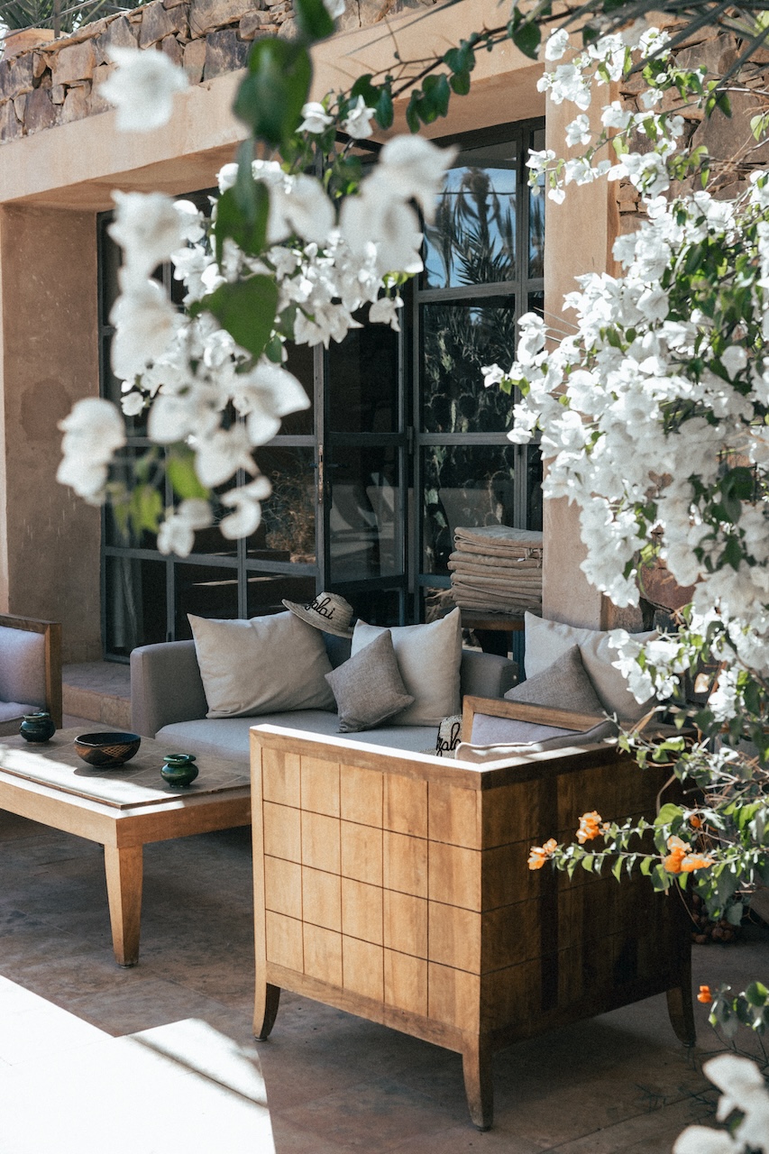 Relaxing outdoor lounge area at Azalaï Desert Lodge near Zagora, Southern Morocco