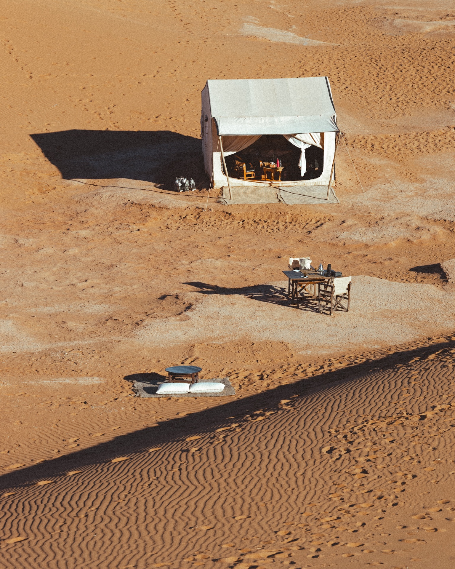 Luxury desert camp tent in El Gouera desert near Zagora