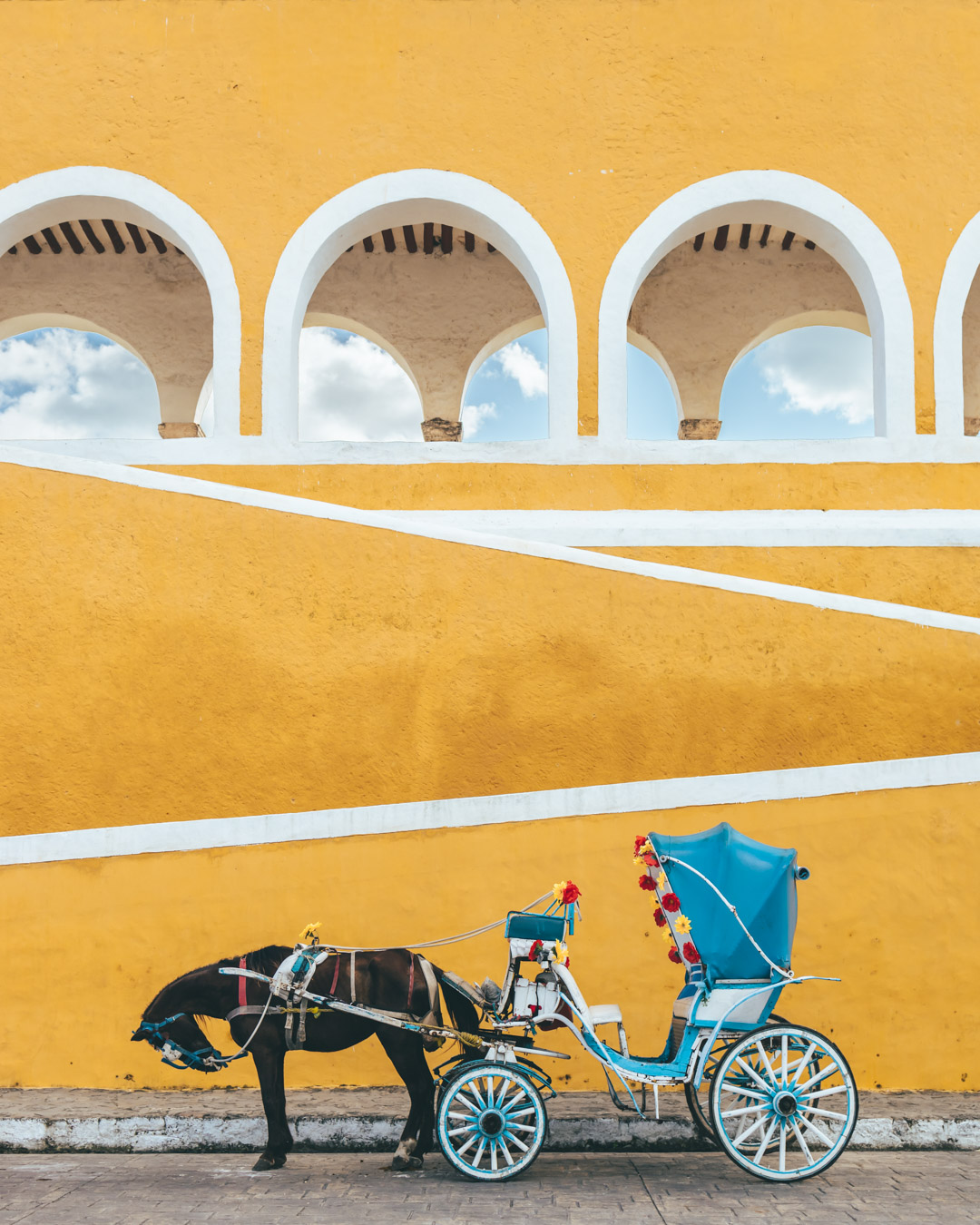 The striking yellow colonial architecture of Izamal in Yucatan, Mexico